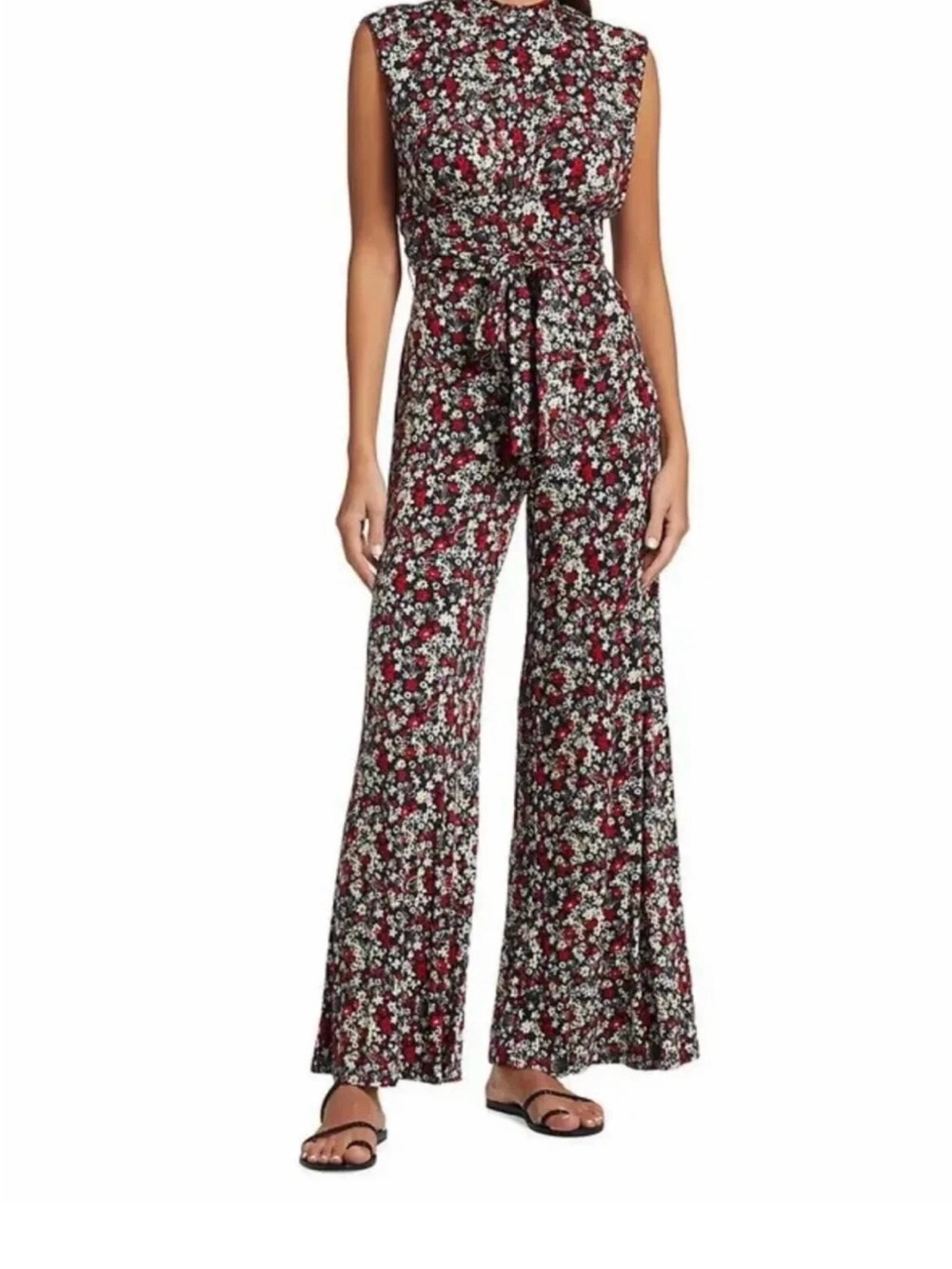 Free People Vibe Check Black Ditsy Shell Floral One Piece Jumpsuit Medium